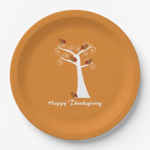 Five Thanksgiving Turkeys in a Tree Paper Plate