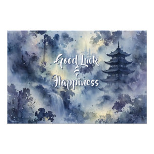 Five Tier Pagoda Mystic Forest Indigo Gold Photo Print