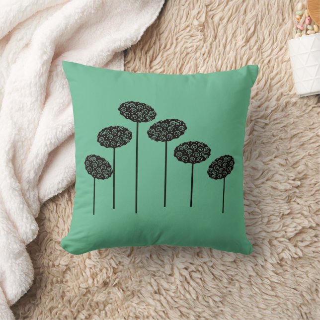 Five Trees on Green Throw Pillow (Blanket)