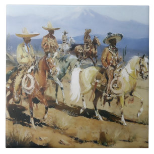 Five Vaqueros on Horseback by Edward Borein Tile