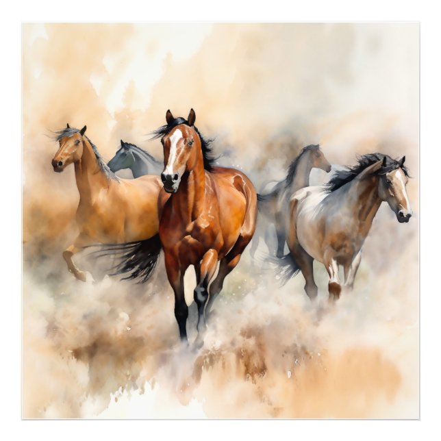 “Five Wild Mustangs” Dusty Western Watercolour Photo Print (Front)