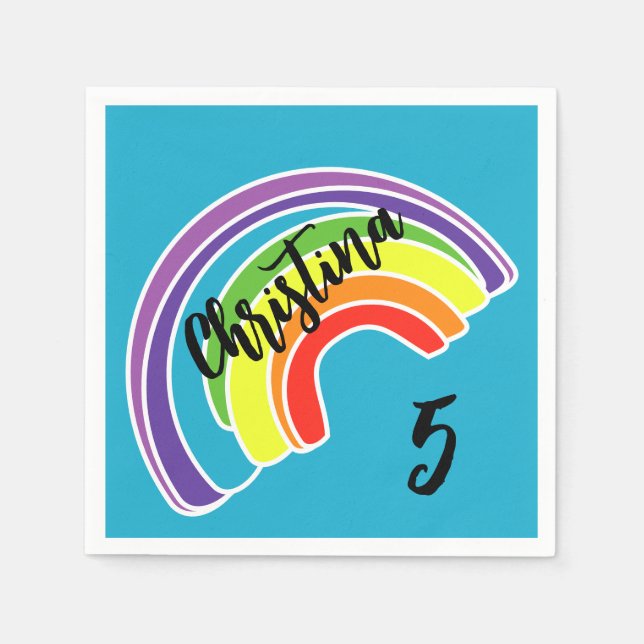 Five Year Old Rainbow Birthday Party Napkin (Front)