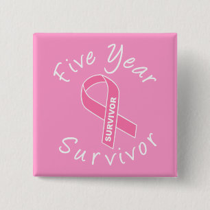 Five Year Survivor (Circle Pink Ribbon) 2 Inch Square Button