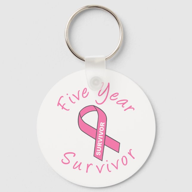 Five Year Survivor (Circle Pink Ribbon) Keychain (Front)