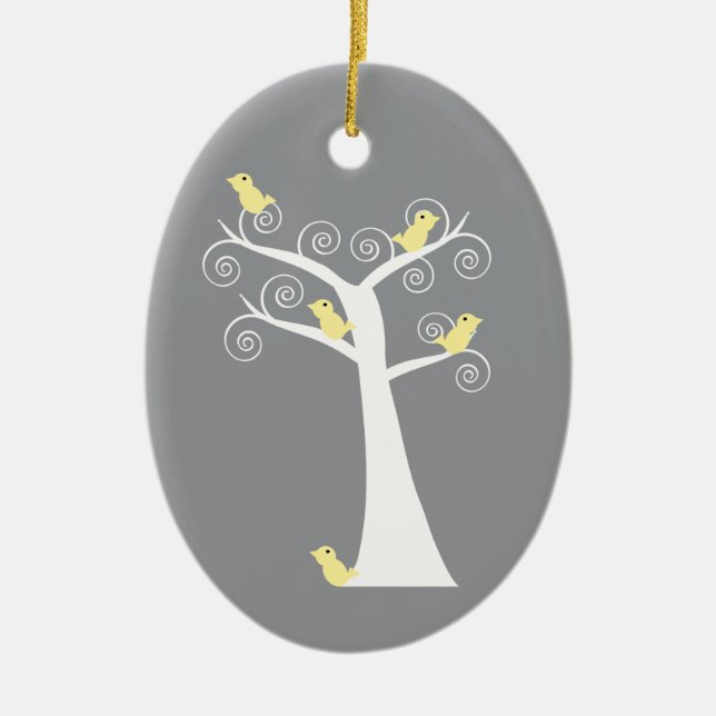 Five Yellow Birds in a Tree Ornament (Front)