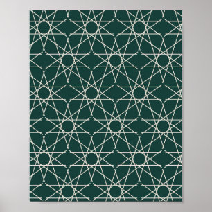 Fivefold Star Geometry in Deep Teal and Ivory Poster