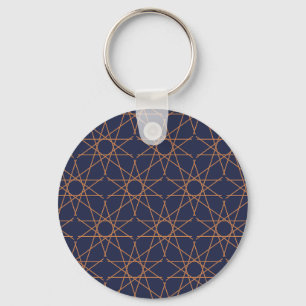 Fivefold Star Geometry Indigo Copper Keychain