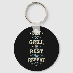 Fix Grill Rest Repeat Funny Handyman Bbq Men Keychain