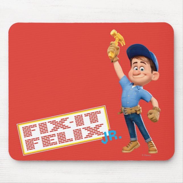 Fix-It Jr Holding Hammer in the Air Mouse Pad (Front)