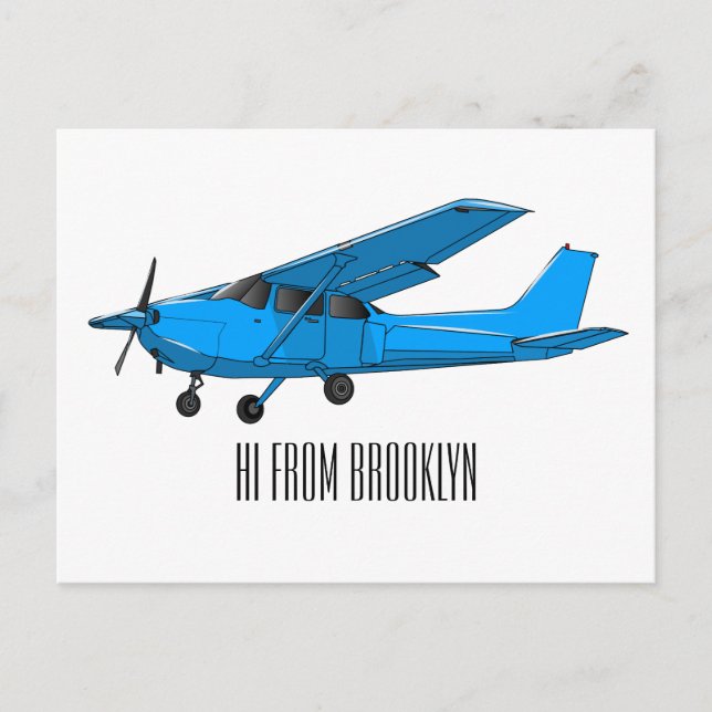 Fixed-wing aircraft cartoon illustration postcard (Front)
