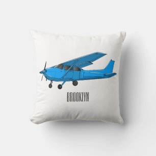Fixed-wing aircraft cartoon illustration throw pillow