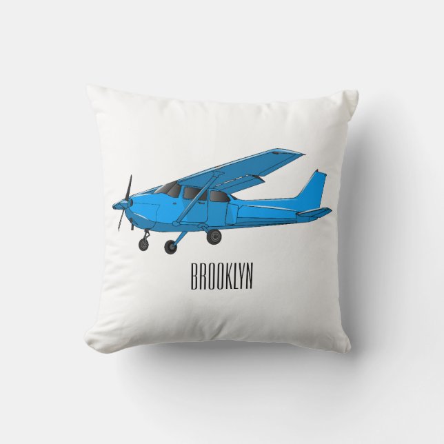 Fixed-wing aircraft cartoon illustration throw pillow (Front)
