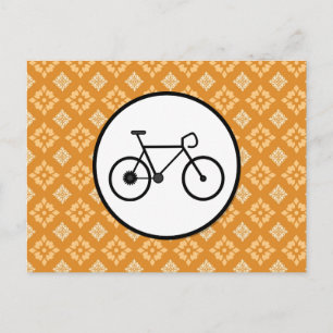 Fixie Bike Fixed Gear Bicycle on Orange Pattern Postcard