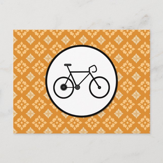 Fixie Bike Fixed Gear Bicycle on Orange Pattern Postcard (Front)