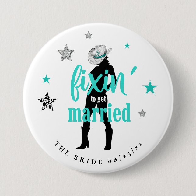 Fixin' The Bride Disco Bachelorette Teal ID925 3 Inch Round Button (Front)