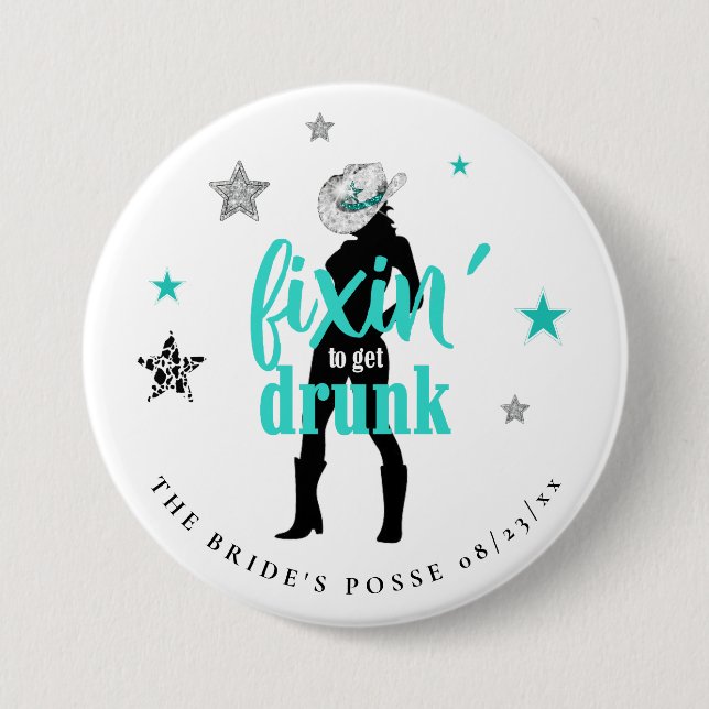 Fixin' The Bride's Posse Disco Teal ID925 3 Inch Round Button (Front)