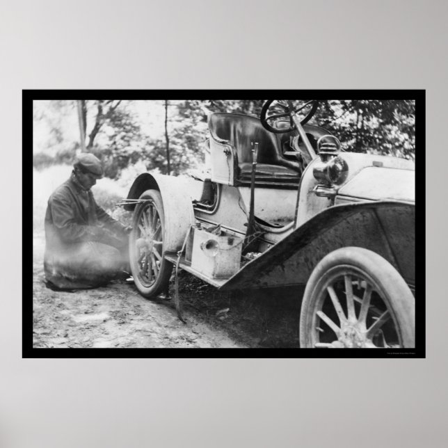 Fixing a Flat Tire on a Buick Roadster 1909 Poster (Front)