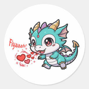 Fiyaaah Cute Baby Dragon Chibi Anime Kawaii Heart Classic Round Sticker
