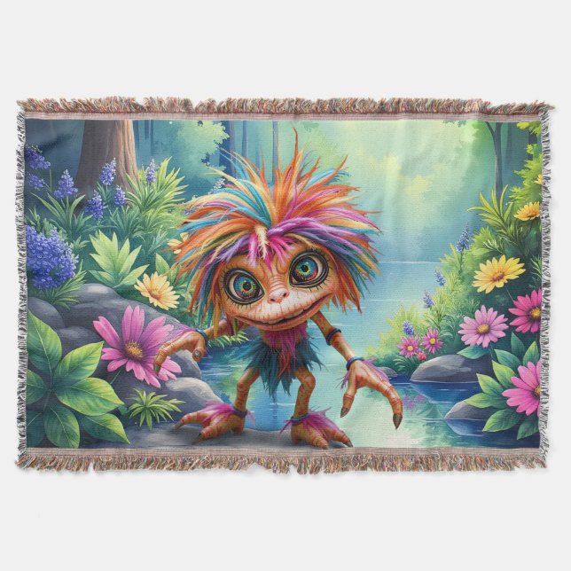 Fizzwiggle the Rainbow Mischief Sprite. Throw Blanket (Front)