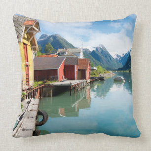 Fjaerlandsfjord fjord landscape in Norway Throw Pillow