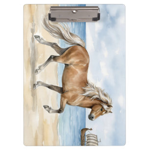 Fjara Icelandic Horse watercolor on the Beach Clipboard