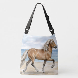 Fjara Icelandic Horse watercolor on the Beach Crossbody Bag