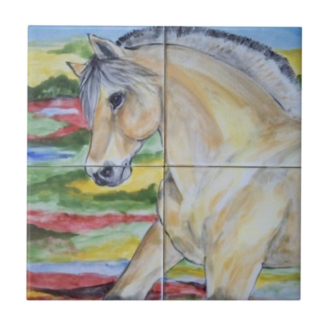 Fjord Horse Pony Mural Design Stylized Landscape Tile (Front)