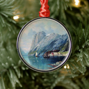 Fjord in Norway painting by Lev Lagorio Metal Ornament