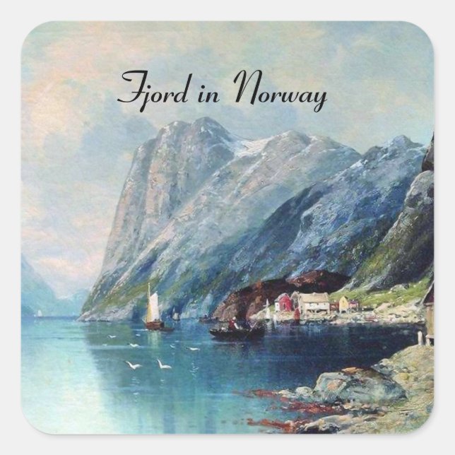 Fjord in Norway painting by Lev Lagorio Square Sticker (Front)