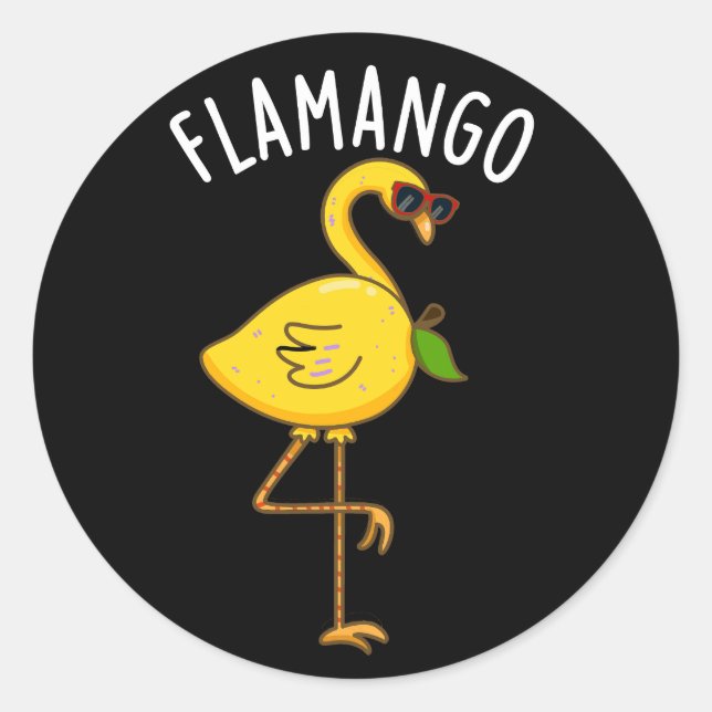 Fla-mango Funny Flamingo Pun Dark BG Classic Round Sticker (Front)