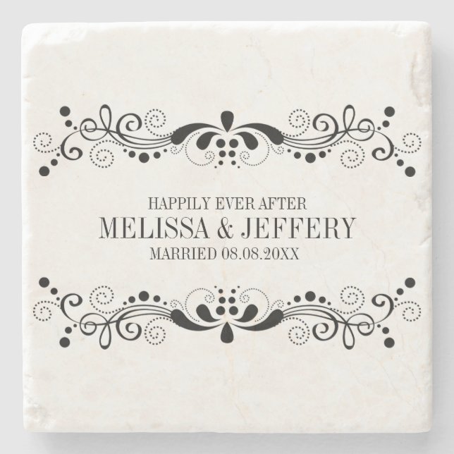 Flack Floral Lace Frame Custom Wedding Gift Stone Coaster (Front)