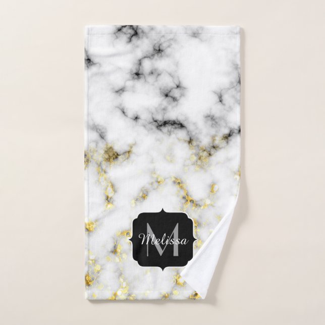 Flacon brillant en marbre noir et blanc Monogramme (Serviette à main)