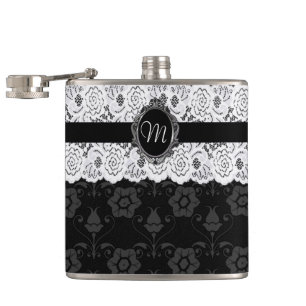 Flacon Chic Monogramme en Dentelle Noir et Blanc