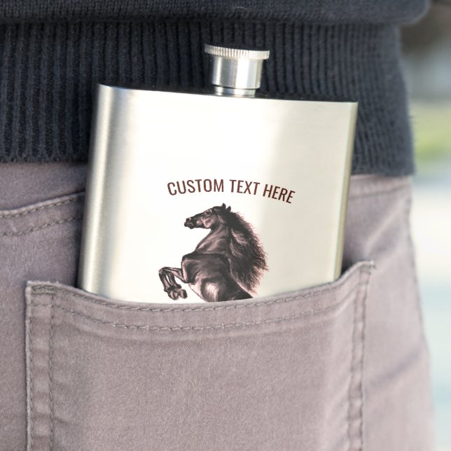 Flacon de Cheval sauvage noir avec texte personnal (En situation)