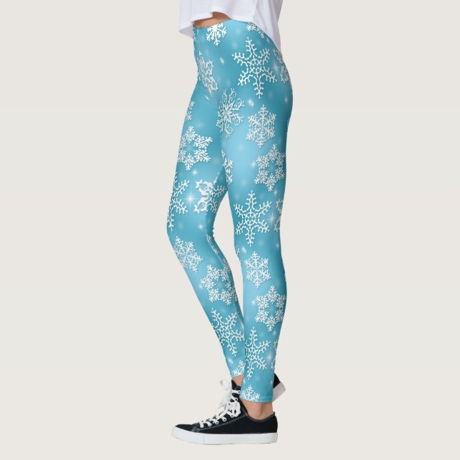 Flacon de neige bleu motif Fêtes de Noël leggings (Gauche)