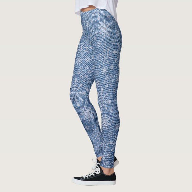 Flacon de neige de Noël faux denim leggings motifs (Gauche)