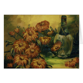 Flacon de vin avec la carte de fleurs