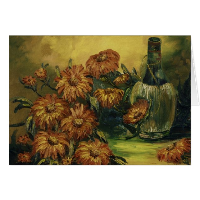 Flacon de vin avec la carte de fleurs (Devant horizontal)