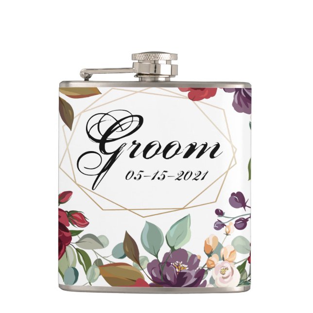 Flacon de Whiskey de chambre Roses blanches Or géo (Devant)