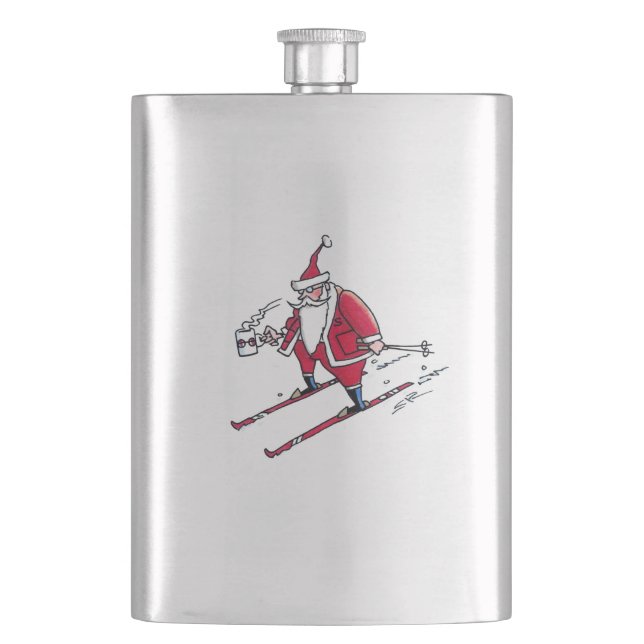 Flacon en acier inoxydable père Noël Skiing (devant)
