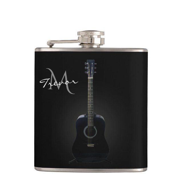 Flacon noir de musique de monogramme de guitare (Devant)