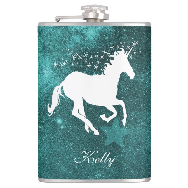 Flacon personnalisé Unicorne turquoise (Devant)
