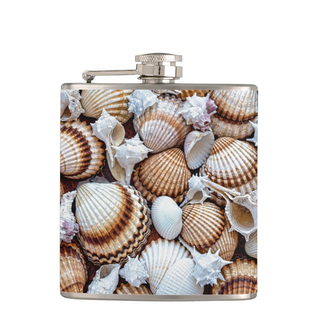Flacon Sea Shells (A symmetrical composition of various seashells, featuring a mix of textures, colors, and shapes. )