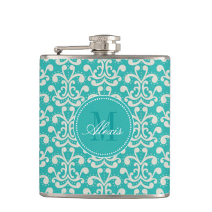 Flacon turquoise de damassé de monogramme