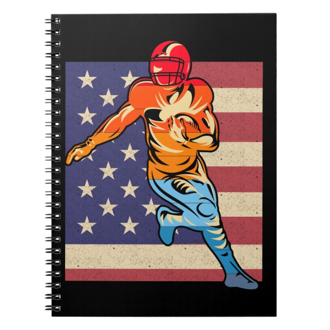 Flag American Football Retro Ball Sports Lover Notebook (Front)