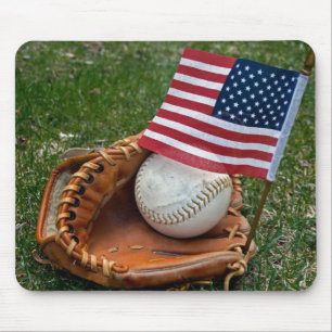 Flag and Baseball In Glove Mouse Pad