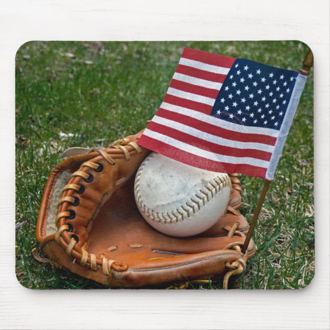 Flag and Baseball In Glove Mouse Pad (Front)