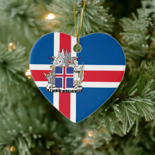 Flag and coat of arms of Iceland Ceramic Ornament