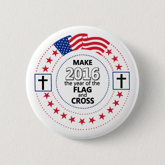 Flag and Cross 2 Inch Round Button (Front)