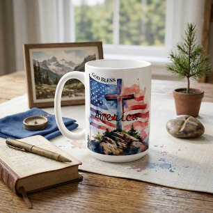 Flag and cross "God Bless America" Coffee Mug